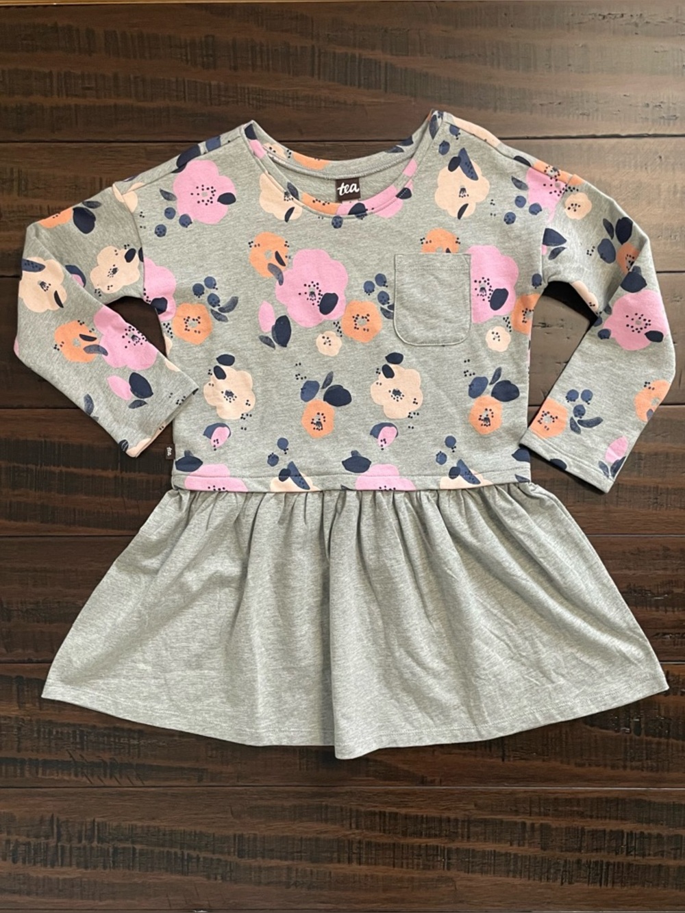 Tea Collection Long Sleeve Floral Print Gray Dress NWT